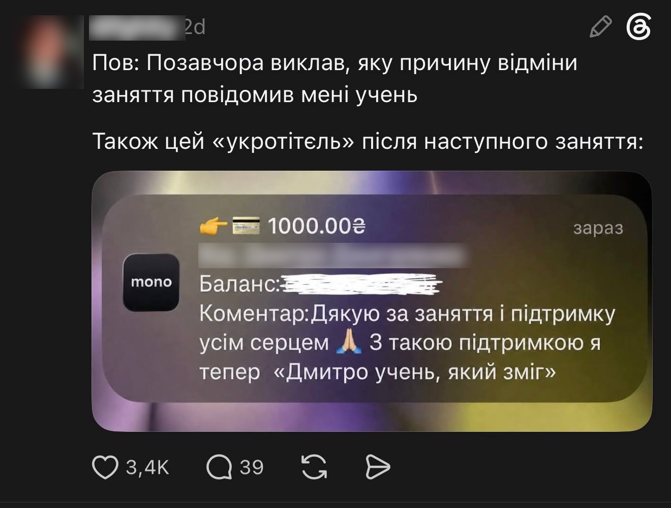 Post with 3.4 thousand likes